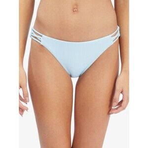 Roxy Womens Active Full Bikini Bottom S Solid Blue Ribbed Strappy Sides Swim New